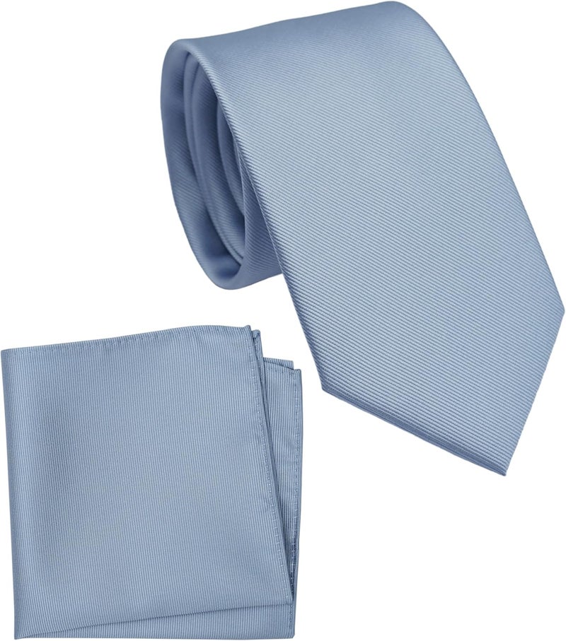 ZENXUS Regular Tie and Pocket Square for Men, Solid Color Necktie Set, 3.2 inch Standard Width - Image 1